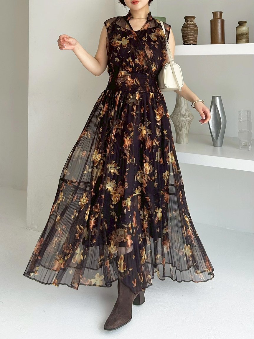 FRAY I.D｜【00サイズ】シアーフラワープリーツワンピース | Rakuten