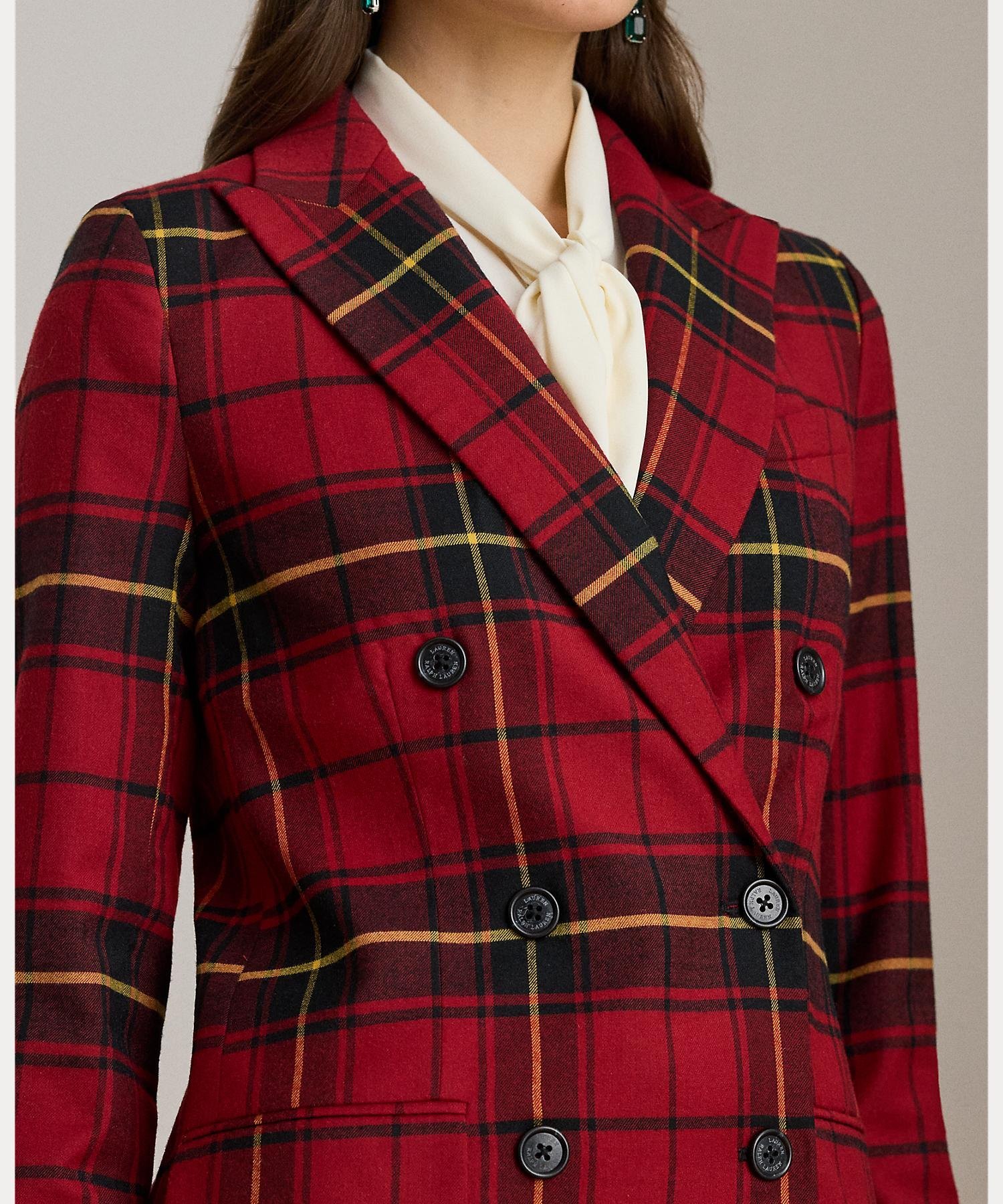 RALPH LAUREN｜チェック ダブルブレステッド ウールブレンド ブレザー