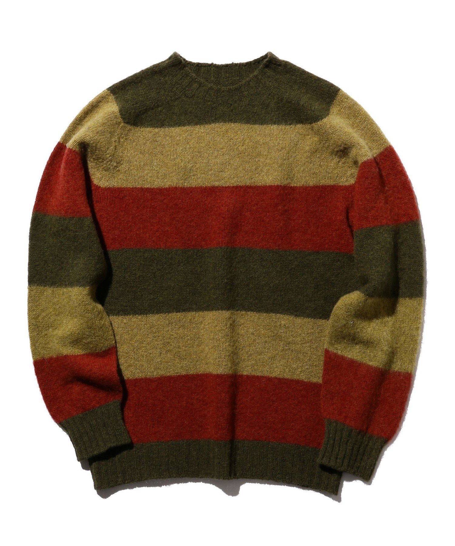 BEAMS MEN｜ BEAMS PLUS / ストライプクルーネック シャギーニット