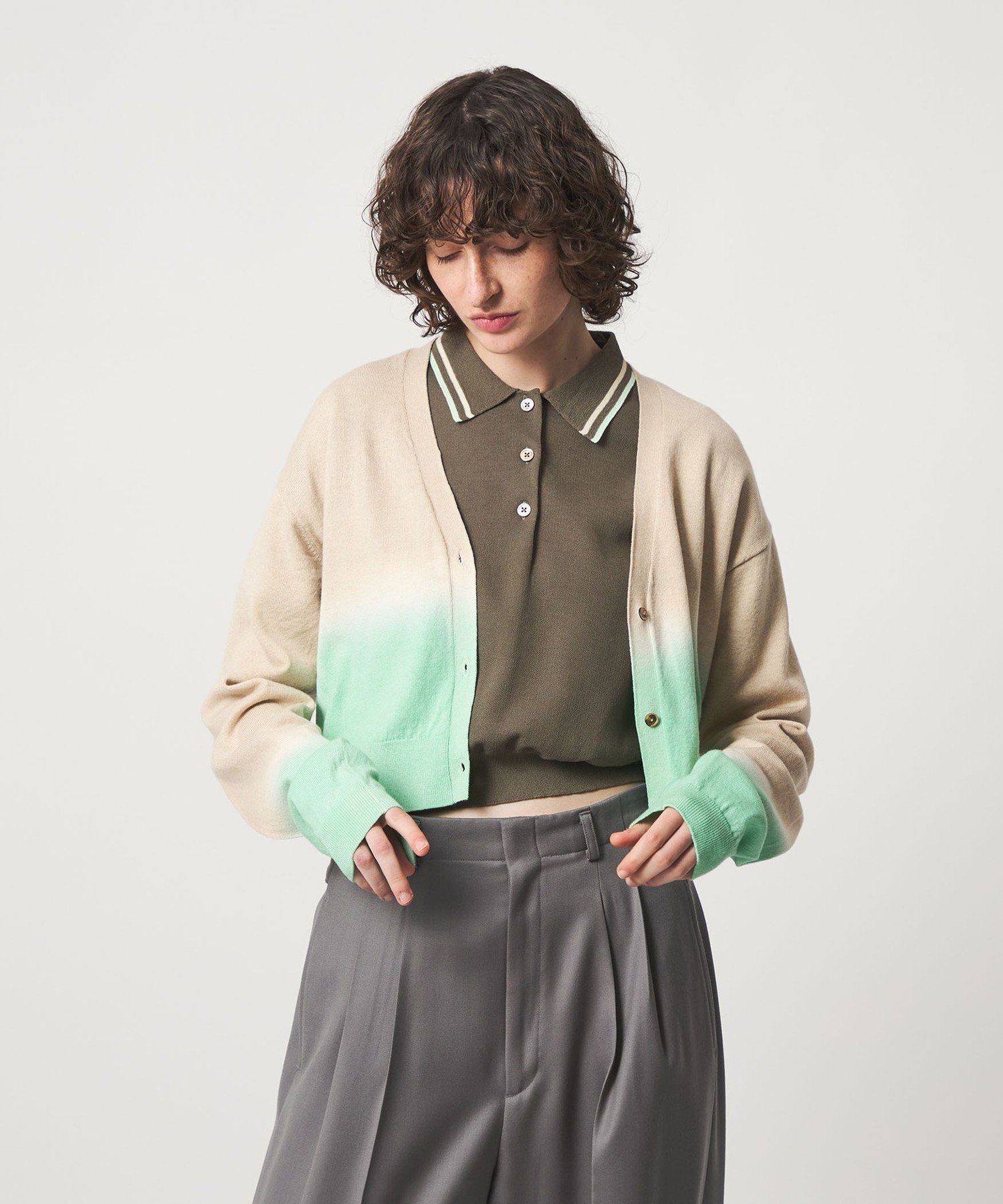 【完売】6 ROKUコットン ウール グラデーション ダイ カーディガン26SS 6(ROKU)＞コットン ウール グラデーション ダイ カーディガン