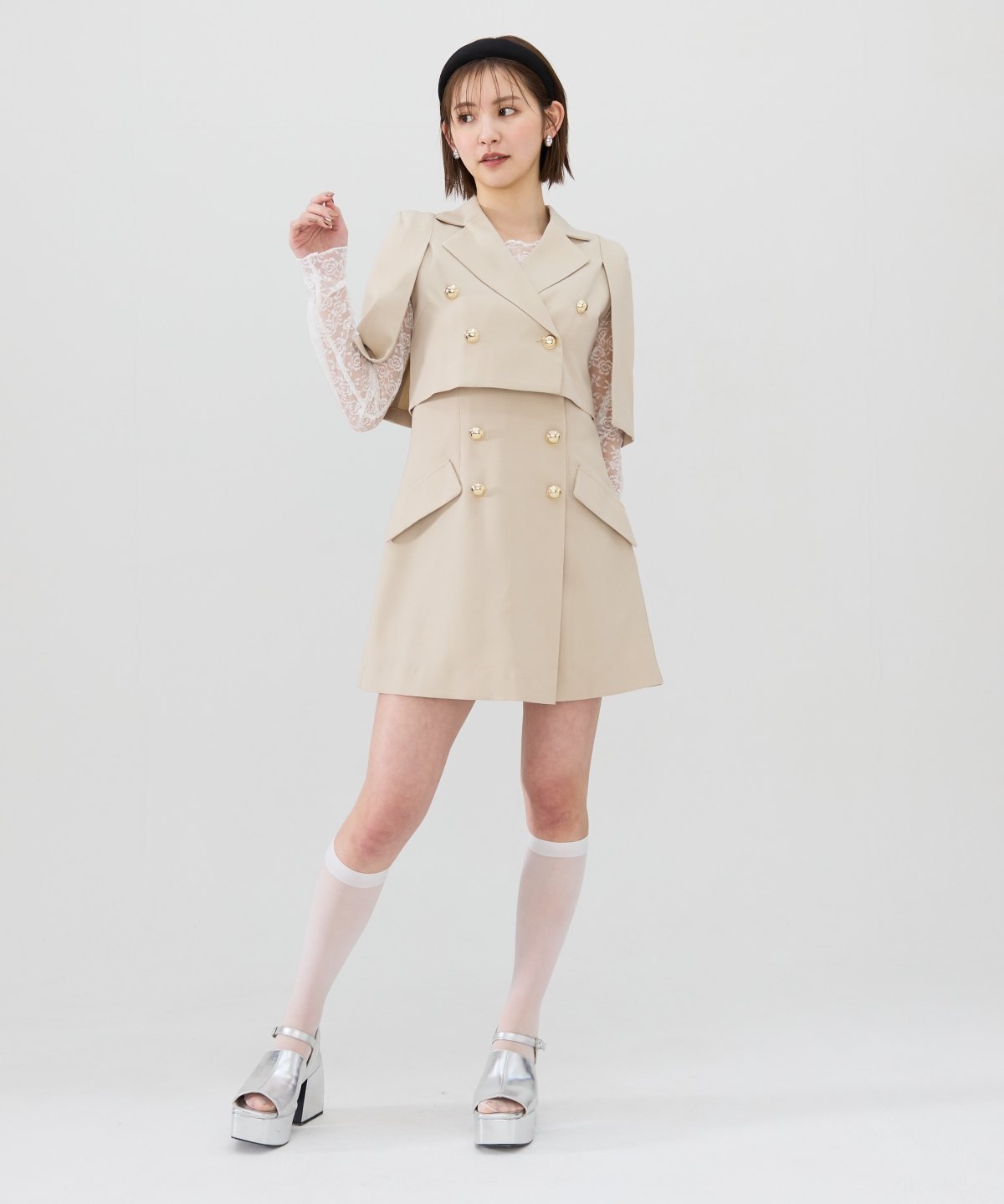 REDYAZEL｜【セットアップ可能】ケープデザインショートジャケット