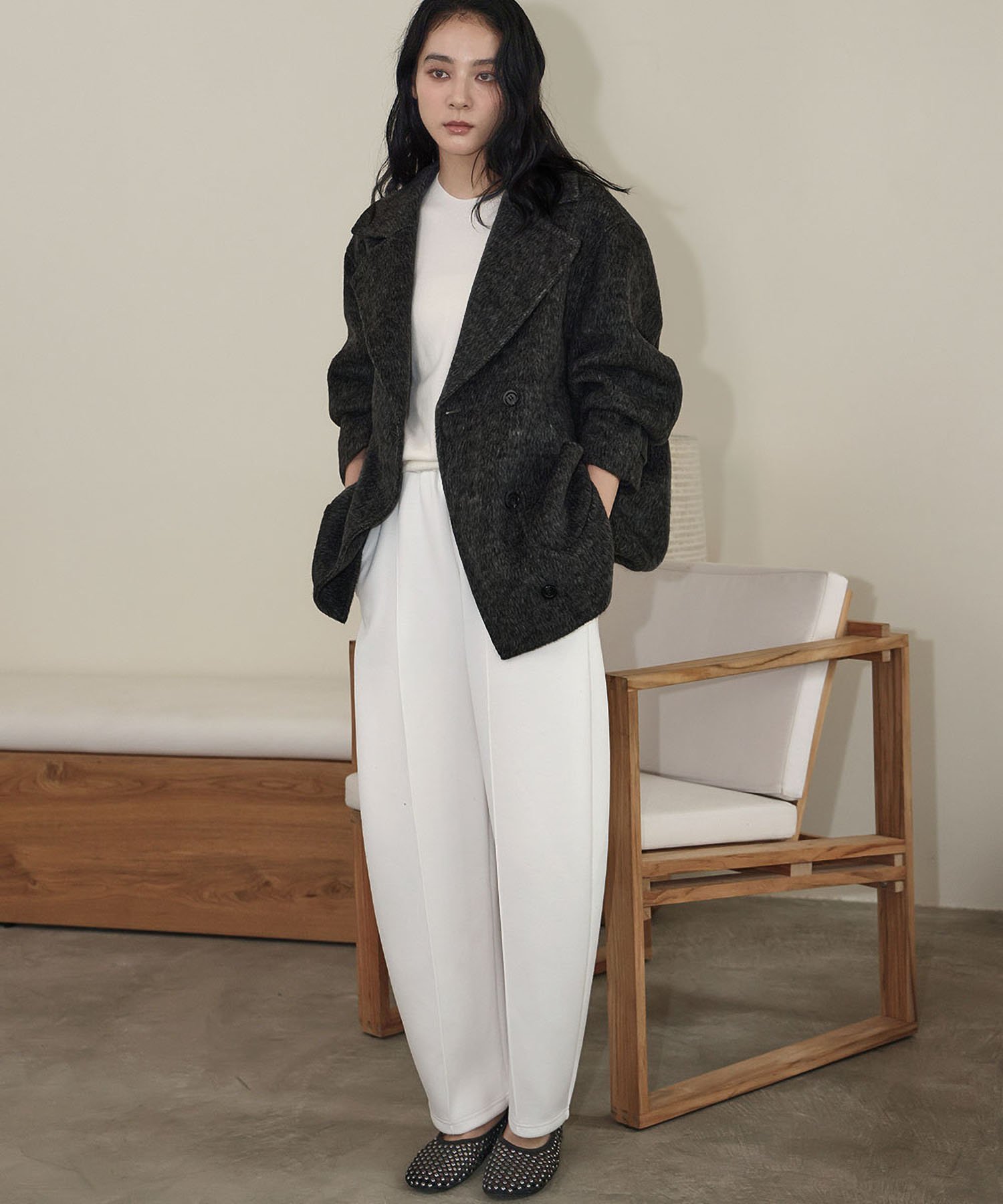 RIVER FIELD & Co.｜【ウール70%】ビッグカラー ミドル丈 コクーン