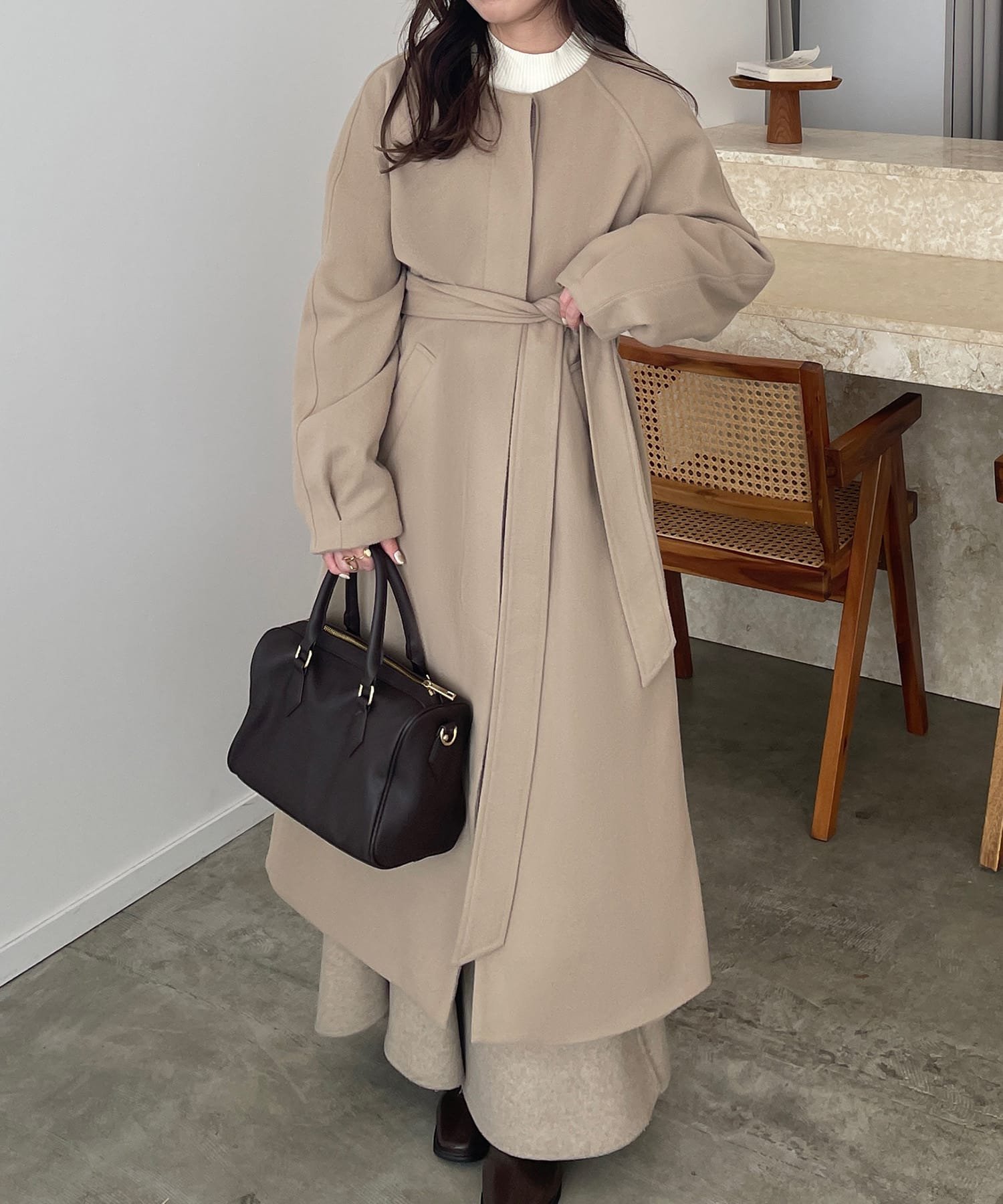 JUNOAH｜ノーカラーベルト付きコート | Rakuten Fashion(楽天