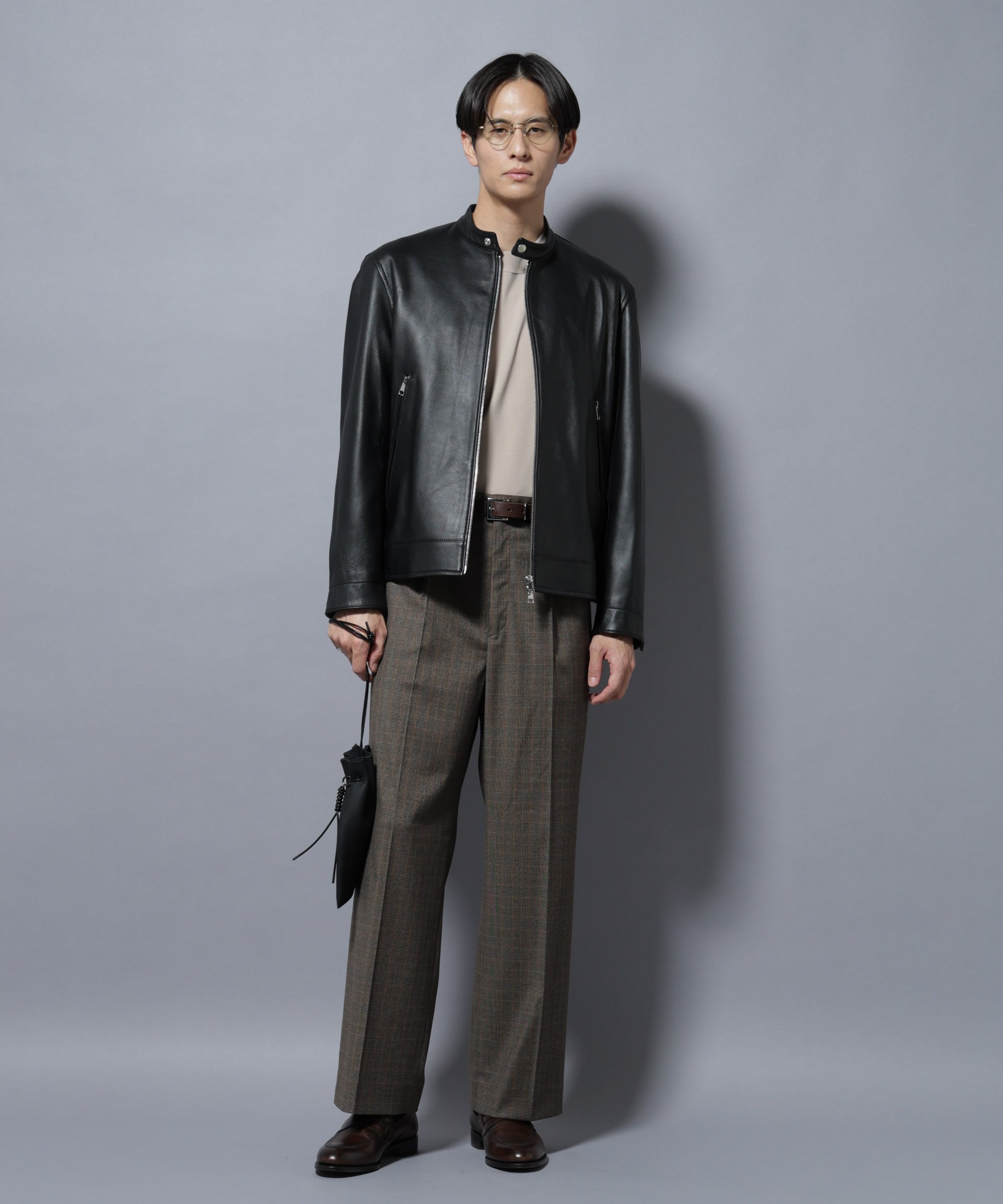 NANO universe｜ラムナッパレザーバンドカラーライダースジャケット