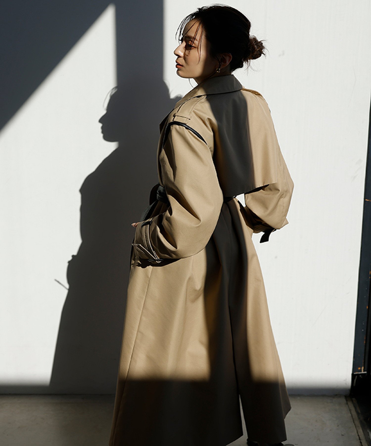 anuans｜ヴィーガンレザートリム2WAYトレンチコート | Rakuten Fashion