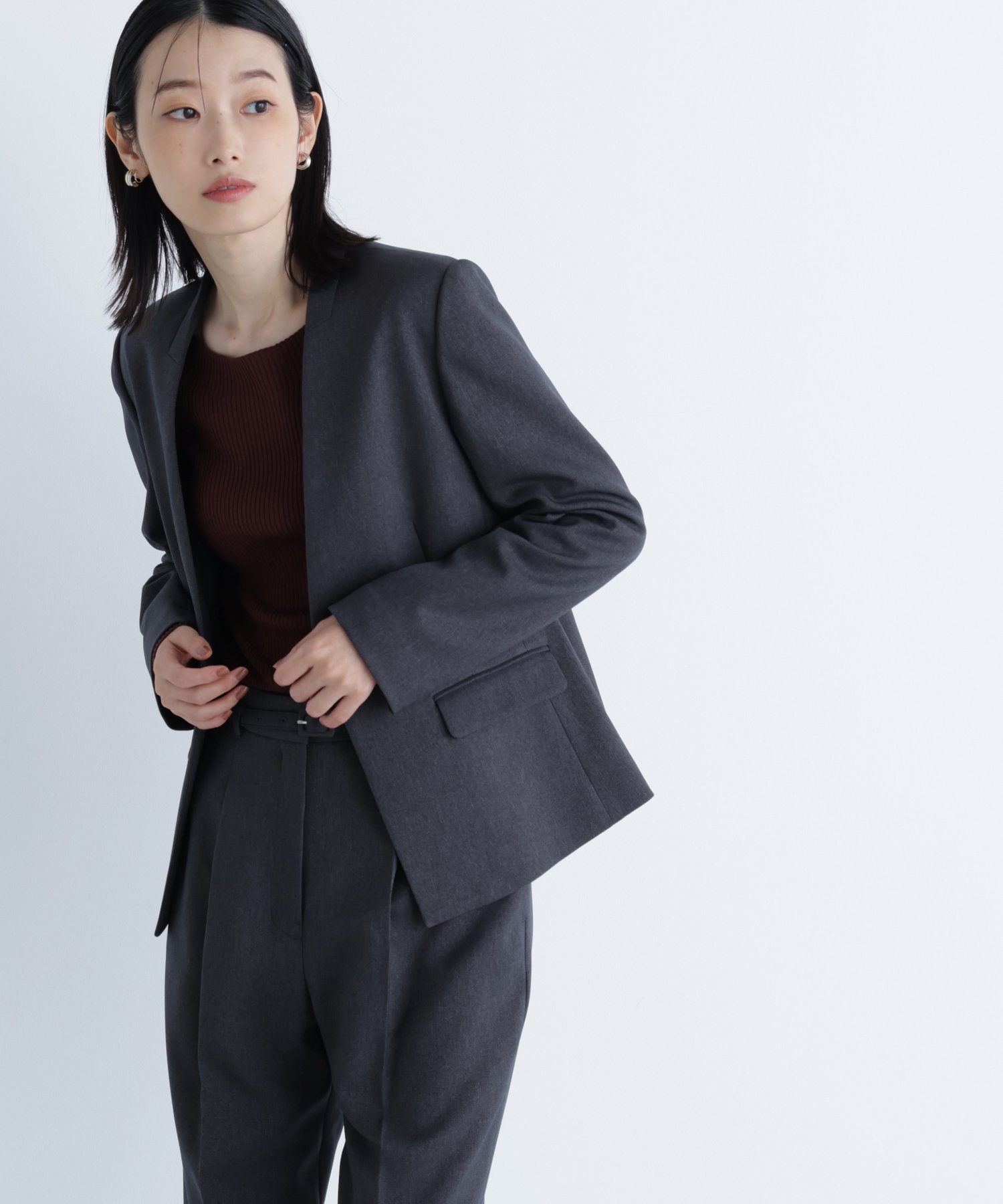 NATURAL BEAUTY BASIC｜ウーステッドライクツイル SETUP ノーカラー