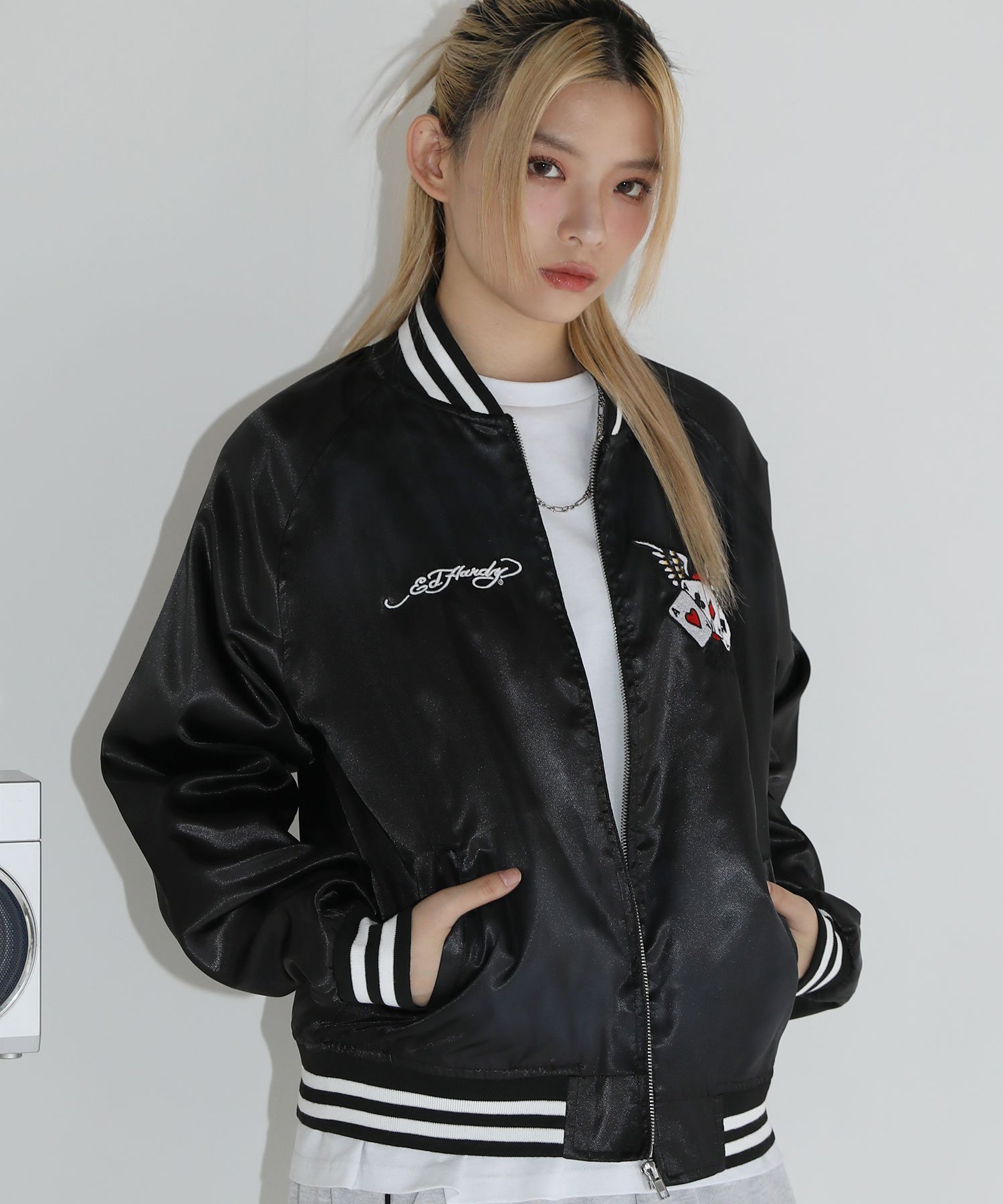 希少 美品 ワイズ 上質 刺繍 デザイン スカジャン ジップジャケット ブルゾン ジャンパー メンズ ブルゾン スカジャン 全体 刺繍 ジャケット 春