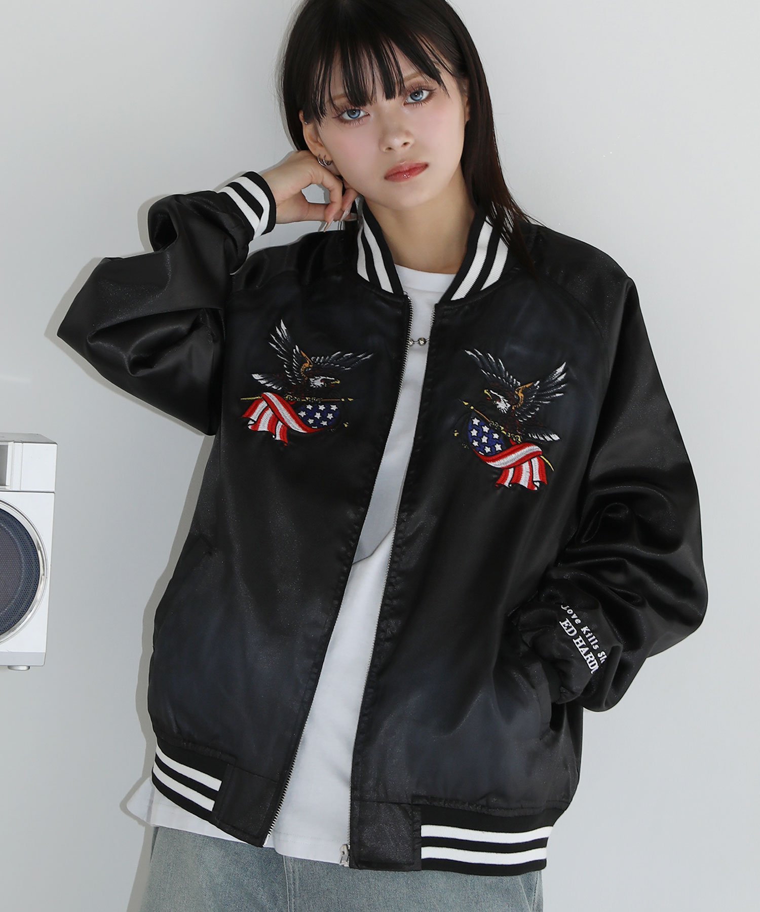 希少 美品 ワイズ 上質 刺繍 デザイン スカジャン ジップジャケット ブルゾン ジャンパー メンズ ブルゾン スカジャン 全体 刺繍 ジャケット 春