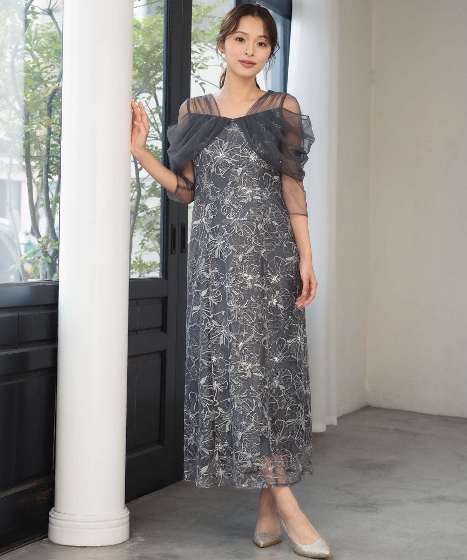 RIVER FIELD & Co.｜チュールドレープスパンコール 結婚式 ワンピース