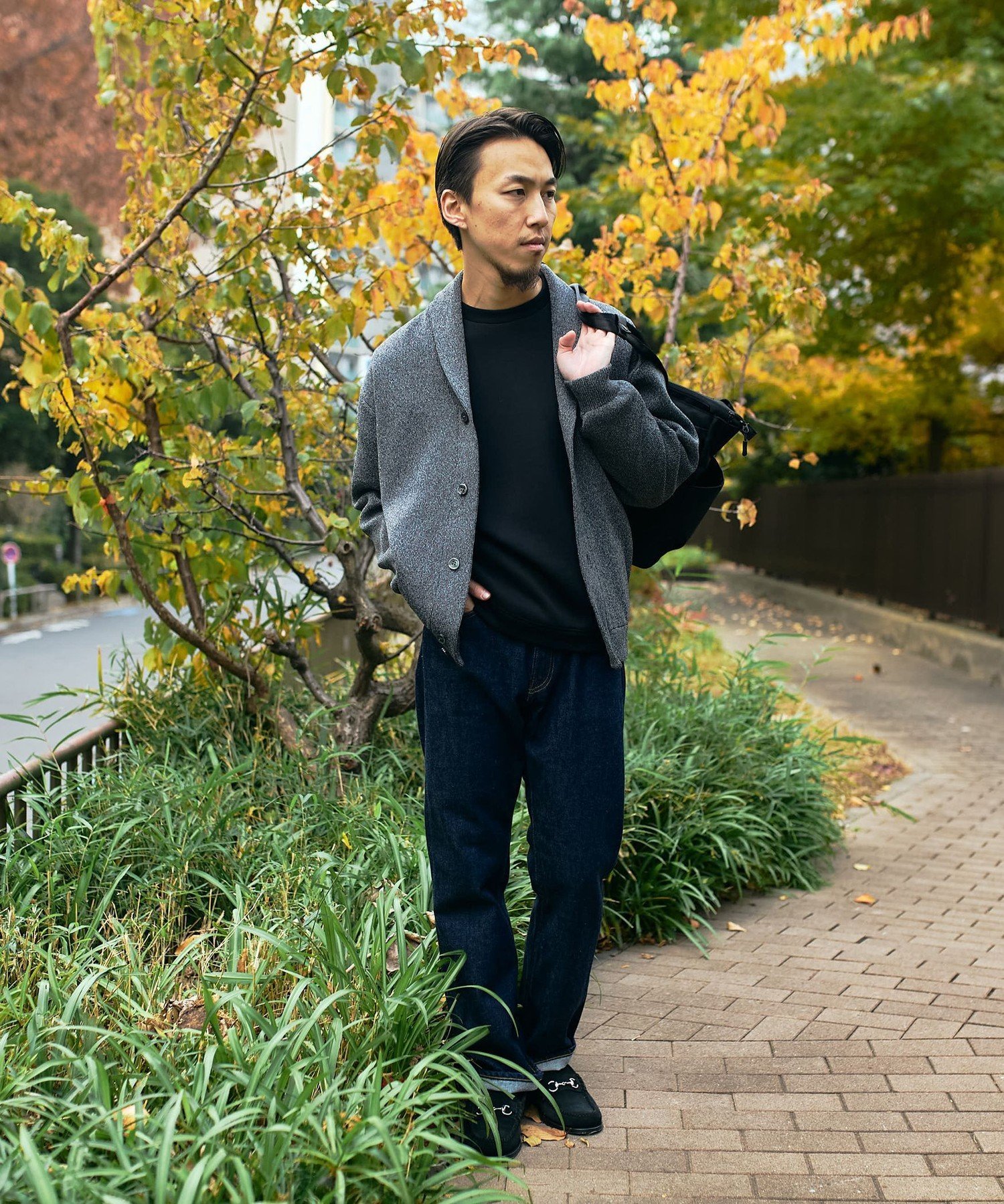 45rpm ニットジャケット ショールカラーカーディガン ボーダー マルチカラー manana suerte（マニャーナスエルテ）の「マルチカラーボーダー