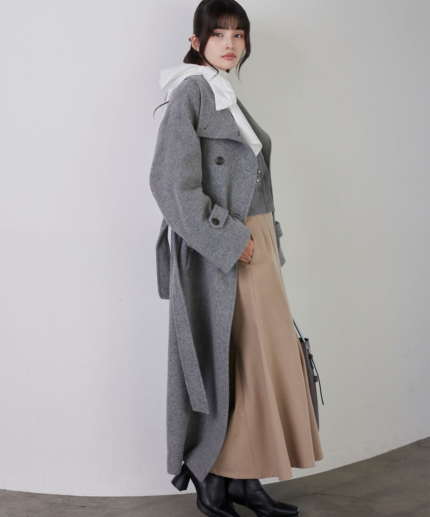 VIS｜尾州シャギースタンドカラーロングコート/静電気防止・WEB限定PS