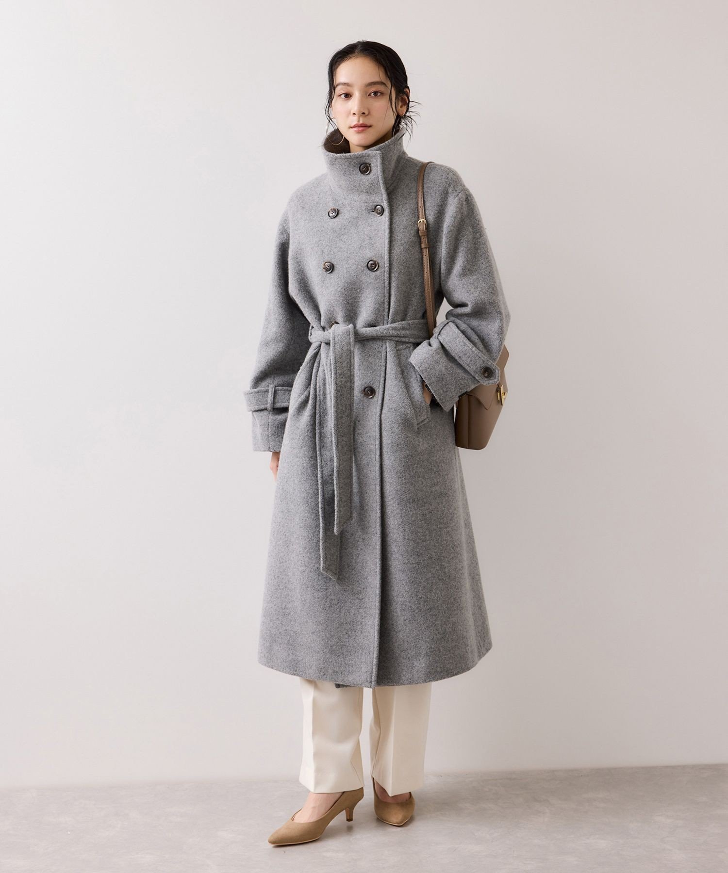 VIS｜尾州シャギースタンドカラーロングコート/静電気防止・WEB限定PS