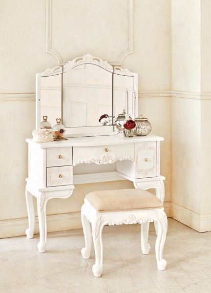 楽天市場】ドレッサー ドレッサーセット ホワイト スツール付き 三面鏡