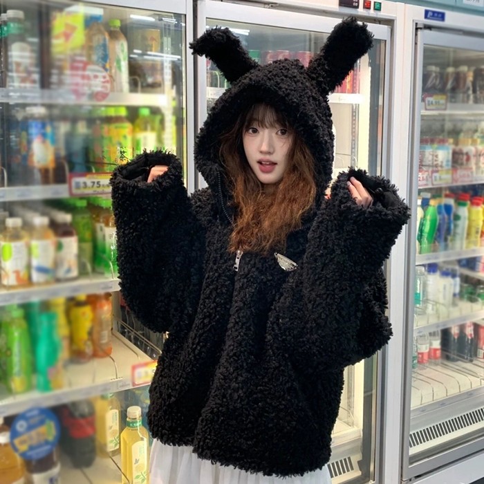 楽天市場】耳つきアウター うさ耳 耳付き ボアパーカー ウサギ耳