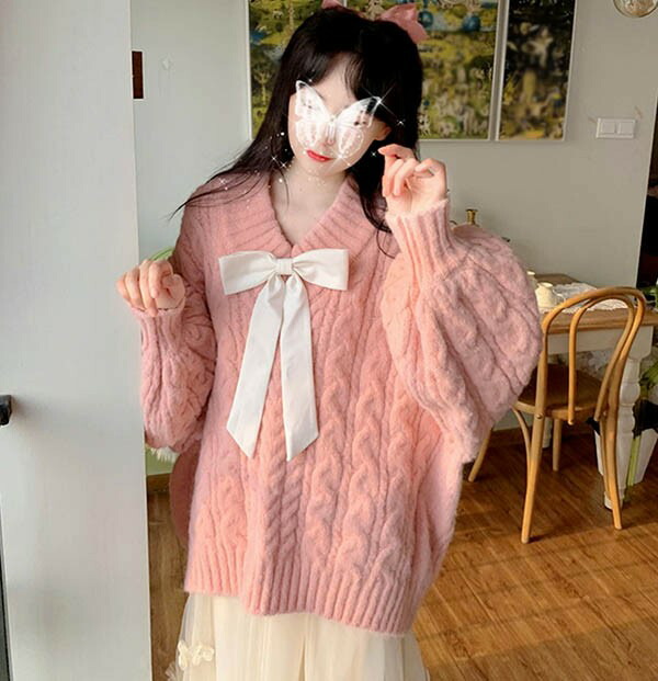 楽天市場】ニットセーター ピンク トップス 長袖 オーバーサイズ