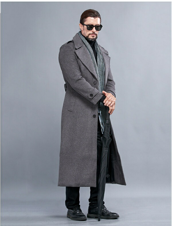 楽天市場】ポリエステル混ウールコート メンズ 超ロング チェスター