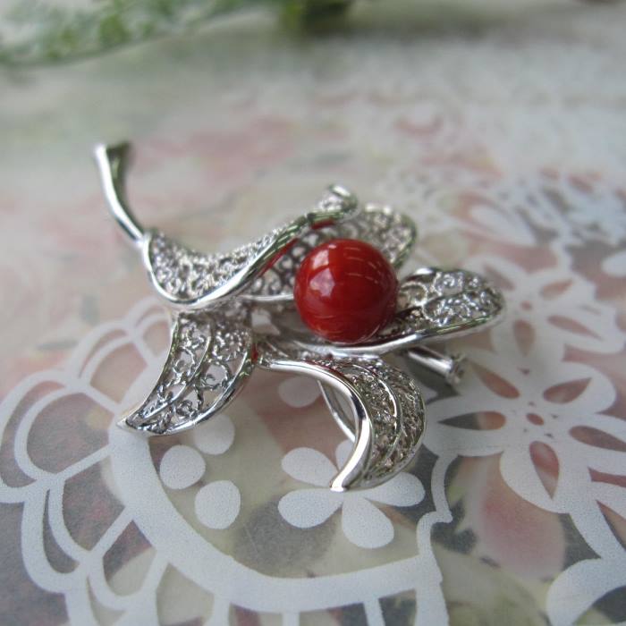 楽天市場】日本 高知産血赤珊瑚 ブローチ ペンダント兼用 8.8ミリ 花