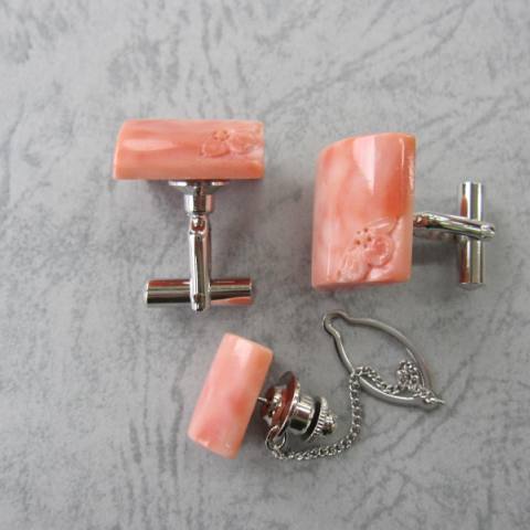 楽天市場】ピンク珊瑚 カフスセット メンズアイテム カフリンクス