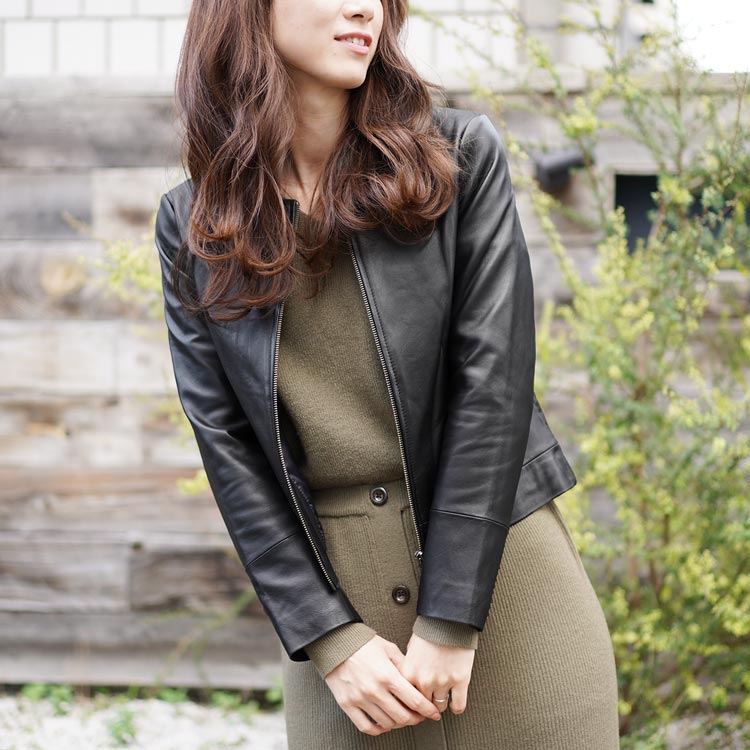 楽天市場】【5%offクーポン】レザージャケット レディース ノーカラー