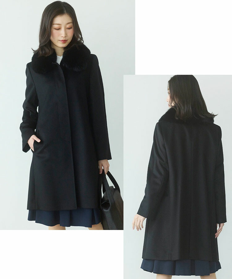 楽天市場】カシミヤ 100% コート レディース フォックス ファー 襟付き