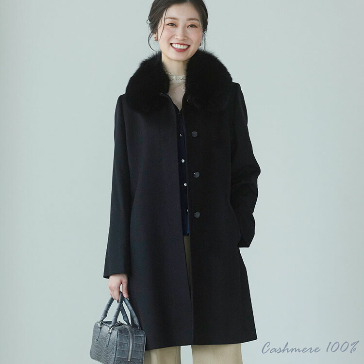 楽天市場】カシミヤ 100% コート レディース フォックス ファー 襟付き