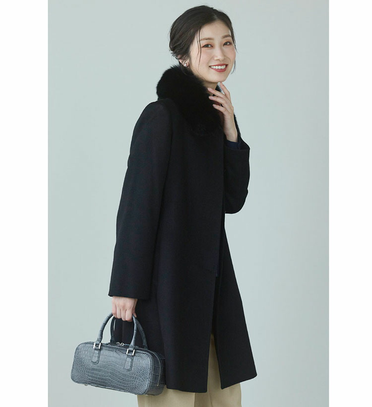楽天市場】カシミヤ 100% コート レディース フォックス ファー 襟付き