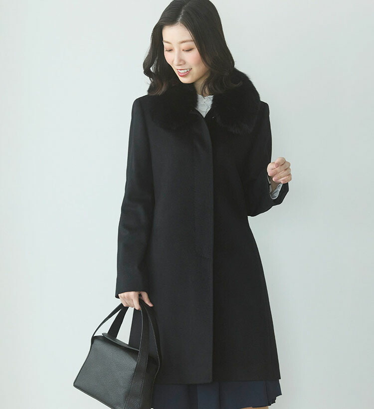 楽天市場】カシミヤ 100% コート レディース フォックス ファー 襟付き