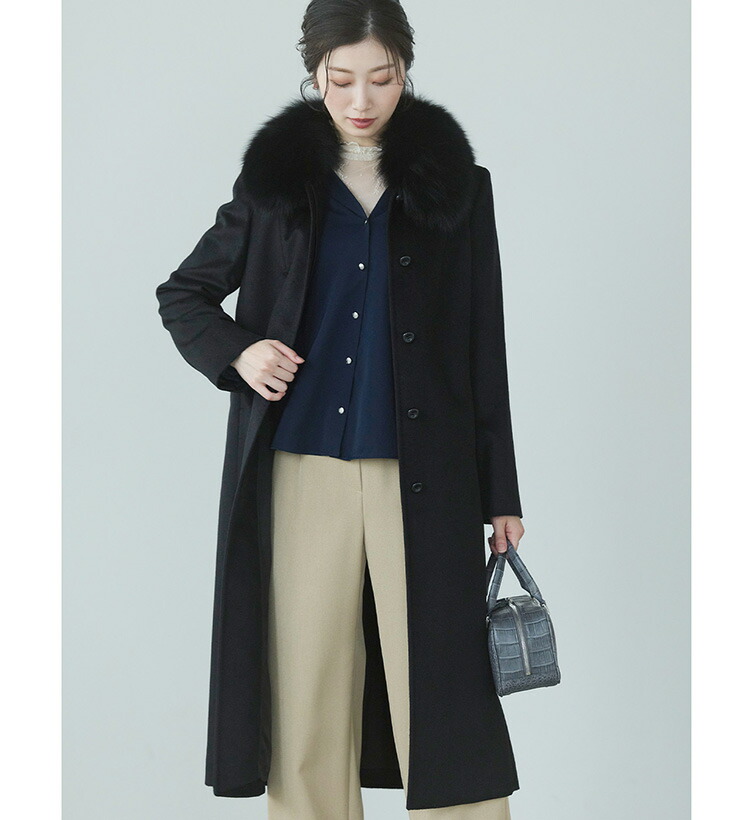 楽天市場】カシミヤ ロング コート レディース フォックス ファー