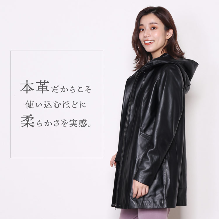 楽天市場】【5%offクーポン】レザーコート レディース フード付 ラム