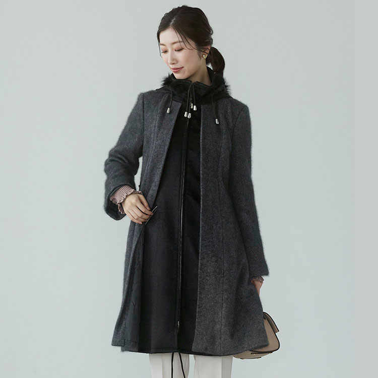 楽天市場】コート レディース フード付き ファー付き 重ね着風