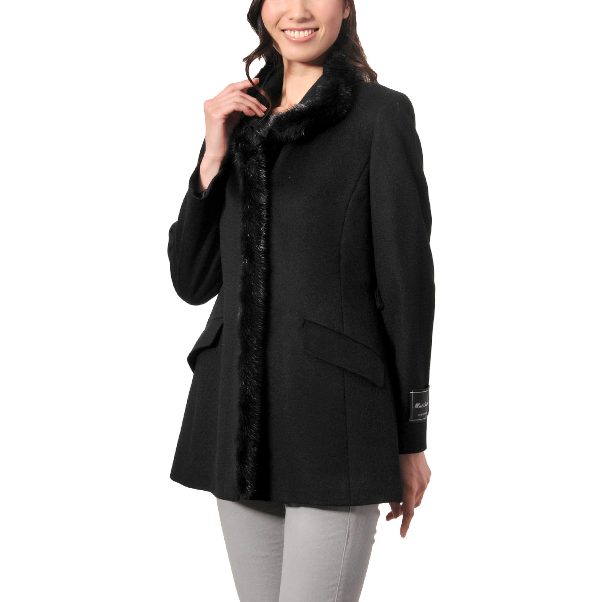 楽天市場】ミンク カシミヤ スタンドカラー ハーフコート ミンクファー