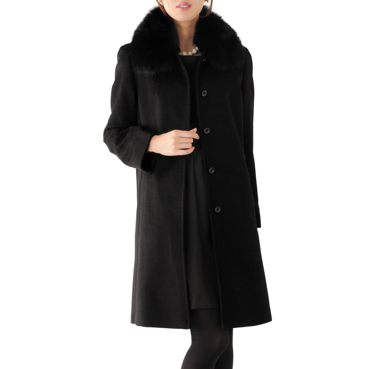 楽天市場】カシミヤ100％ ロングコート フォックス ファー付き