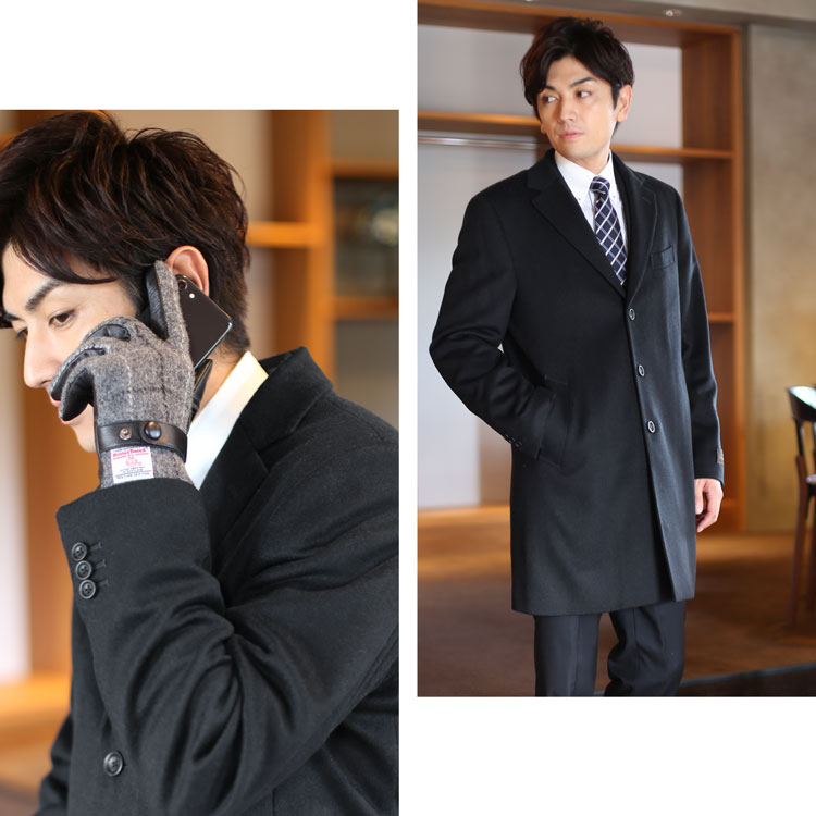 楽天市場】チェスターコート メンズ カシミヤ100% HALEINE ダーク