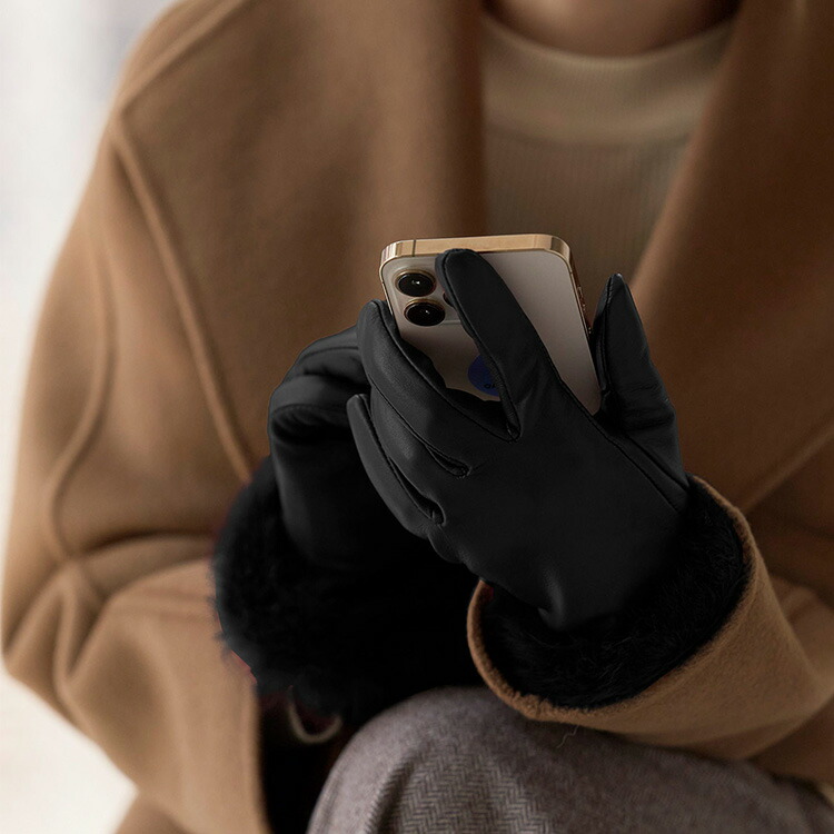 楽天市場】ラム レザー グローブ スマホ対応 手袋 ラビット ファー