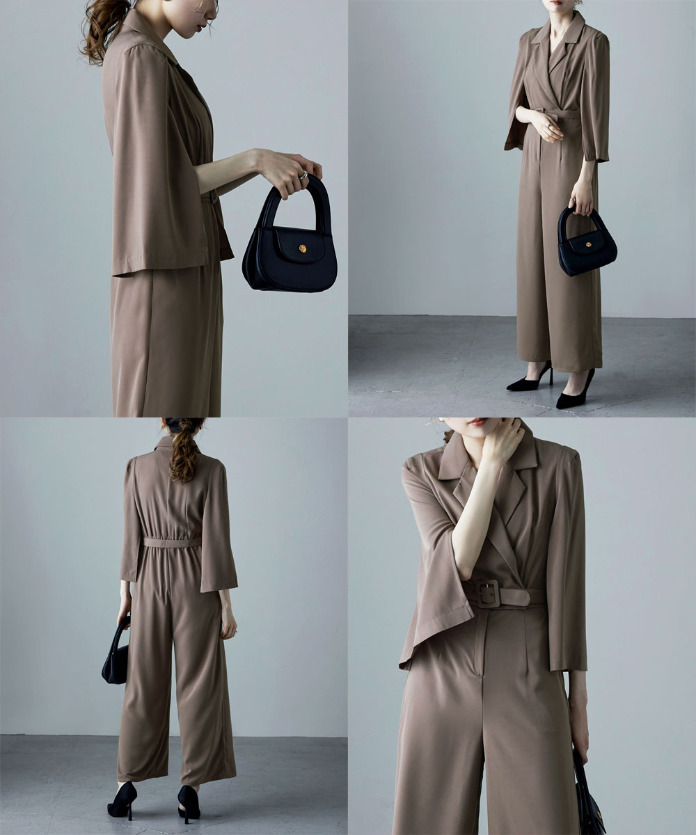 楽天市場】スリットスリーブオールインワンパンツドレス