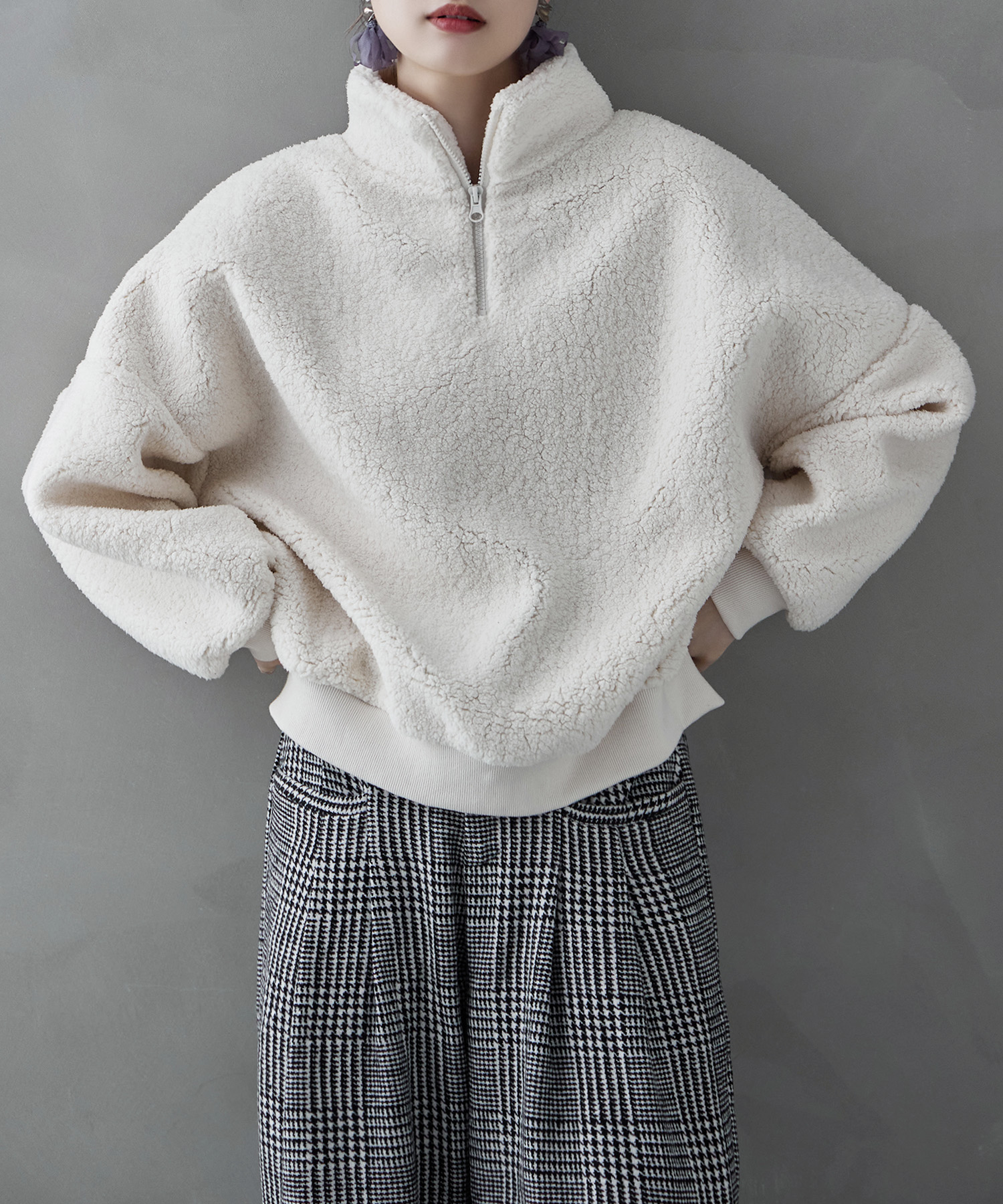 楽天市場】ハーフジップボリュームボアプルオーバー トップス 長袖