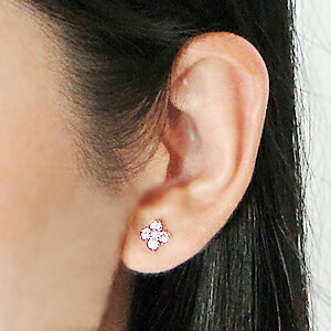 楽天市場】K18WG ピンクサファイア ダイヤモンド フラワー ピアス18金