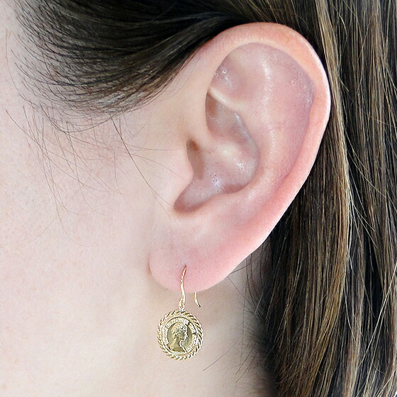 楽天市場】K18YG エリザベス二世 コイン型 フック ブラ ピアス18金 K18