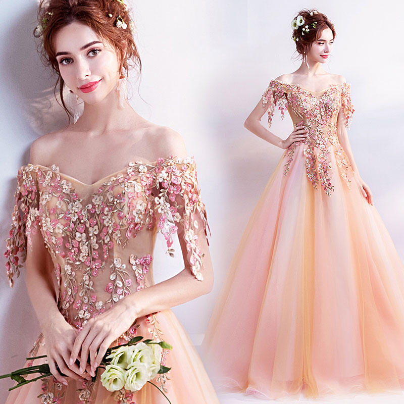 楽天市場】カラードレス 演奏会用ロングドレス オレンジ 花嫁 二次会