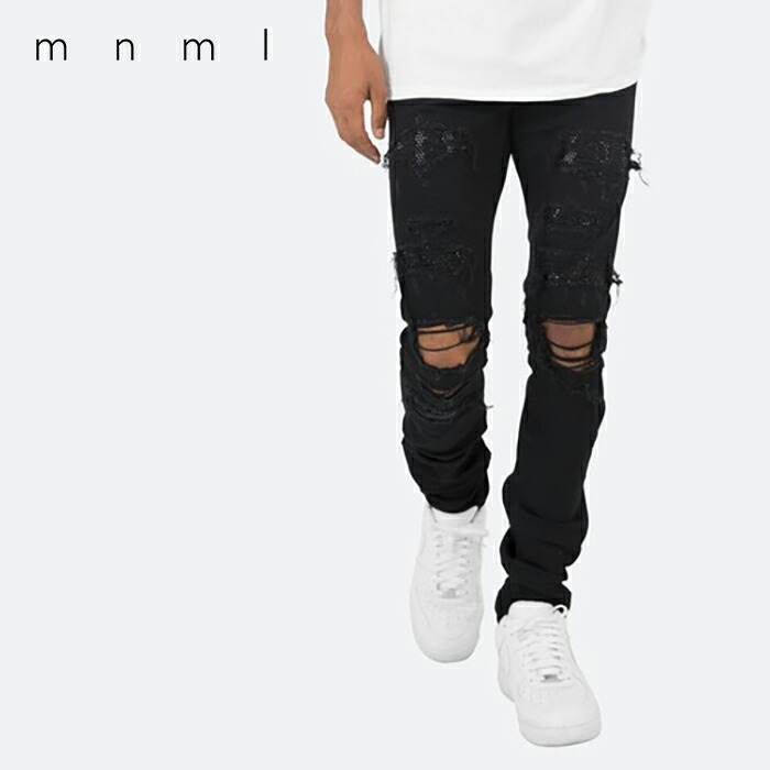 楽天市場】ミニマル デニムパンツ mnml X201 RHINESTONE SKINNY DENIM