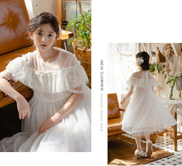 楽天市場】子供ドレス ホワイト 白 ワンピース 半袖 レース キッズ