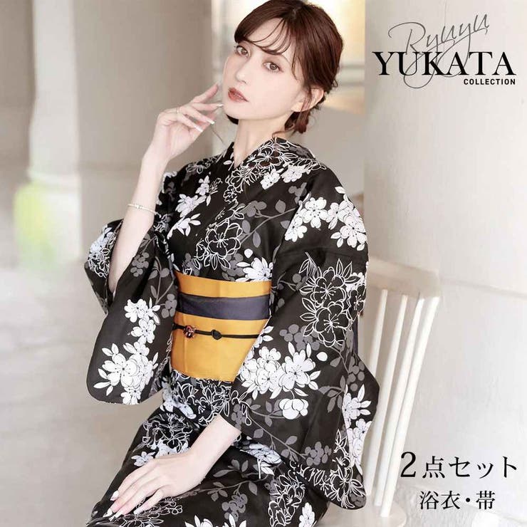 楽天市場】【10％OFFクーポン！配布中！】Ryuyu 浴衣 黒 小花柄 大人