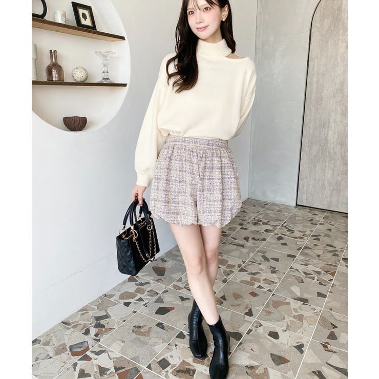 楽天市場】moment+ カラーツイードバルーンミニキュロット パンツ