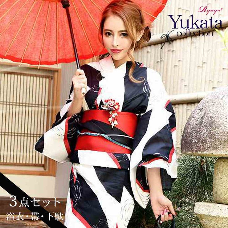 楽天市場】Ryuyu 浴衣 白 モノトーン ストライプ 波紋柄 キャバ浴衣 夏