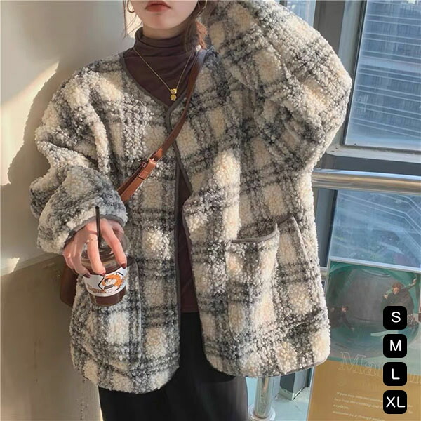 楽天市場】ボアコート ボアジャケット チェック柄 レディース もこもこ