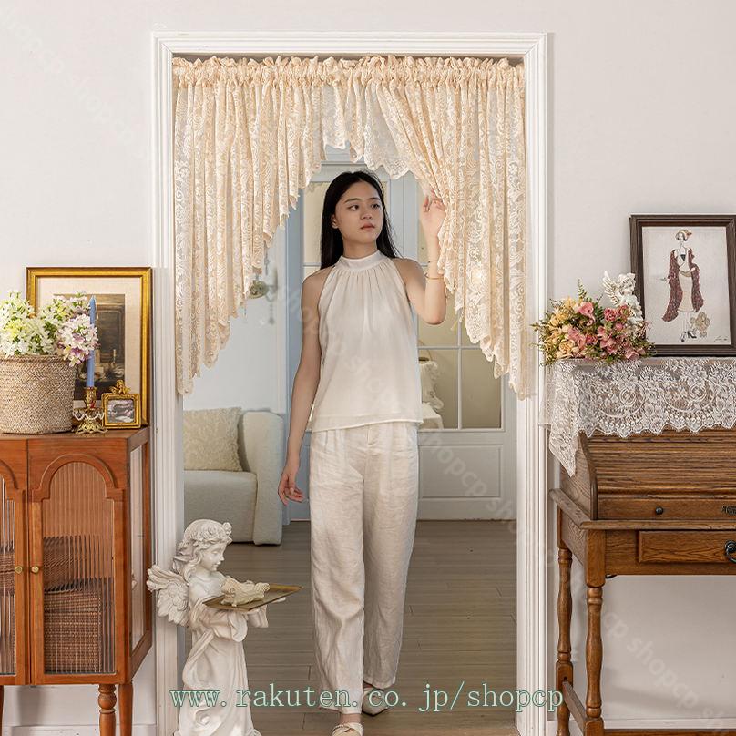 楽天市場】北欧風 カフェカーテン 花柄 短いカーテン レース のれん