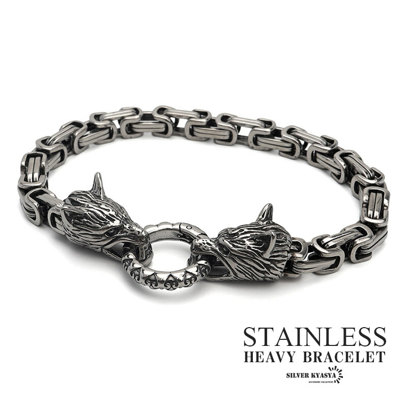楽天市場】ウルフ ブレスレット ステンレス シルバー ごつい 重厚