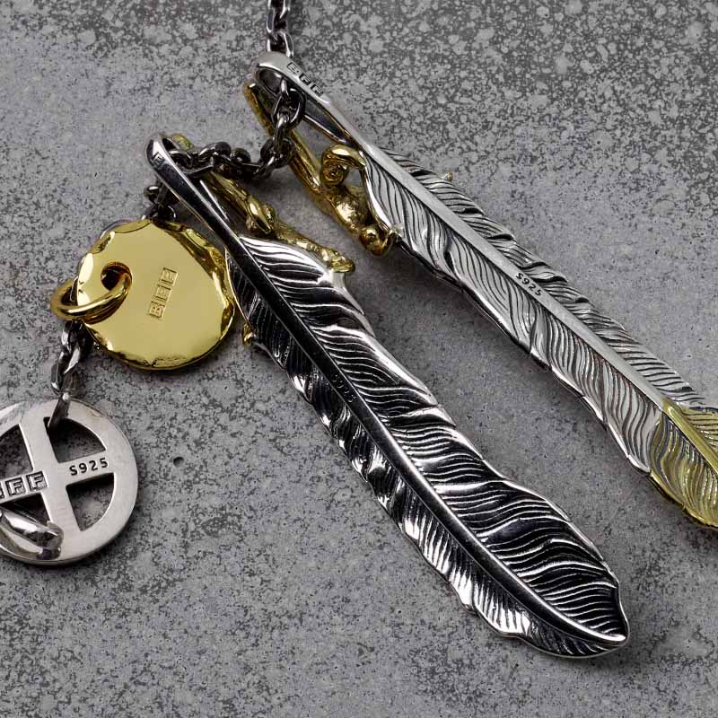 楽天市場】BFF ブランド フェザーネックレス メンズ シルバー925 金爪