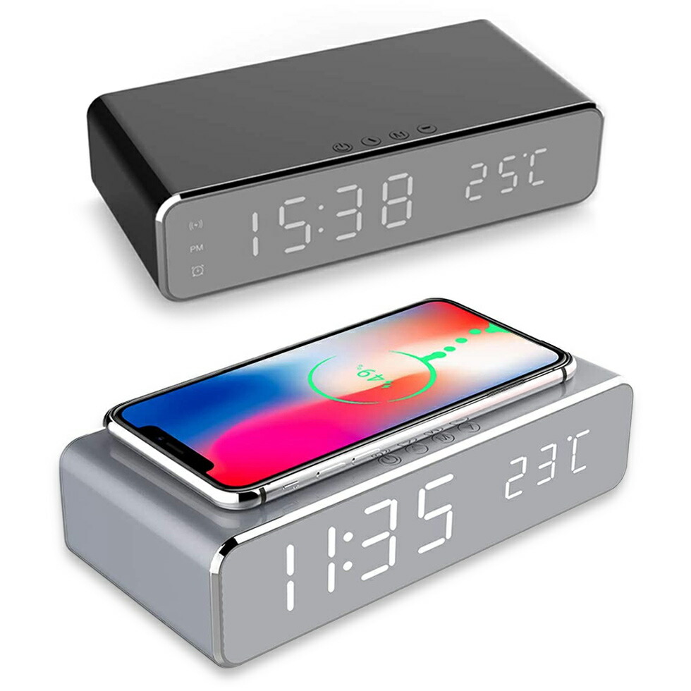 楽天市場】Qiワイヤレス充電器付き LEDミラー時計 LED表示 デジタル