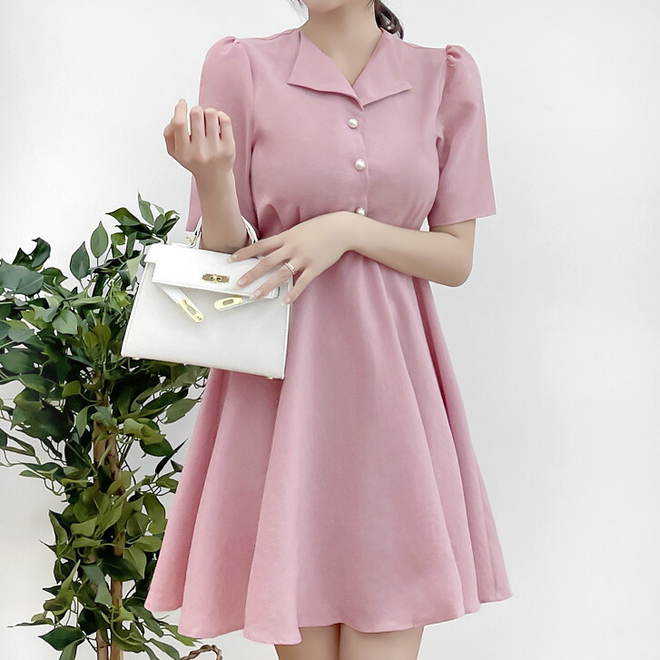 楽天市場】送料無料 開襟フレアワンピース ワンピ 無地 無地ワンピ 春